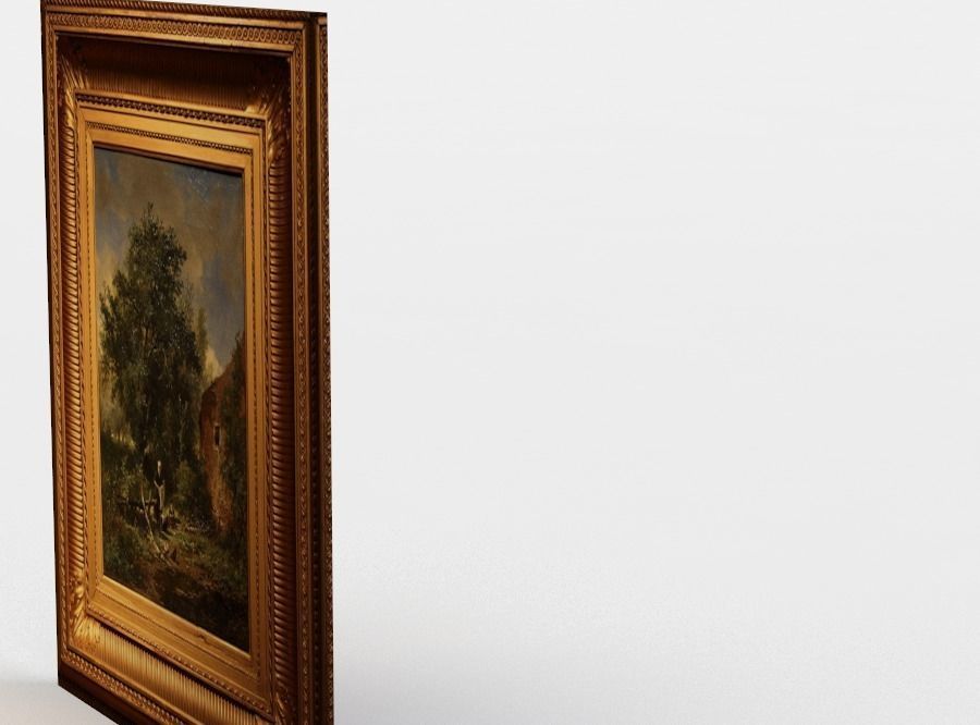 Painting in gold frame Low-poly 3D model_2