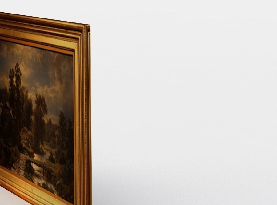 Painting of river in gold frame Low-poly 3D model_2