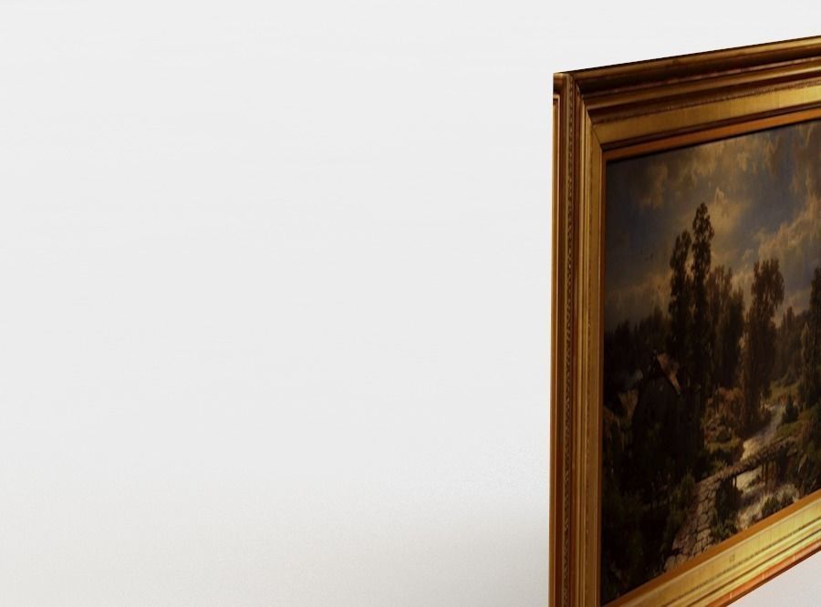 Painting of river in gold frame Low-poly 3D model_1