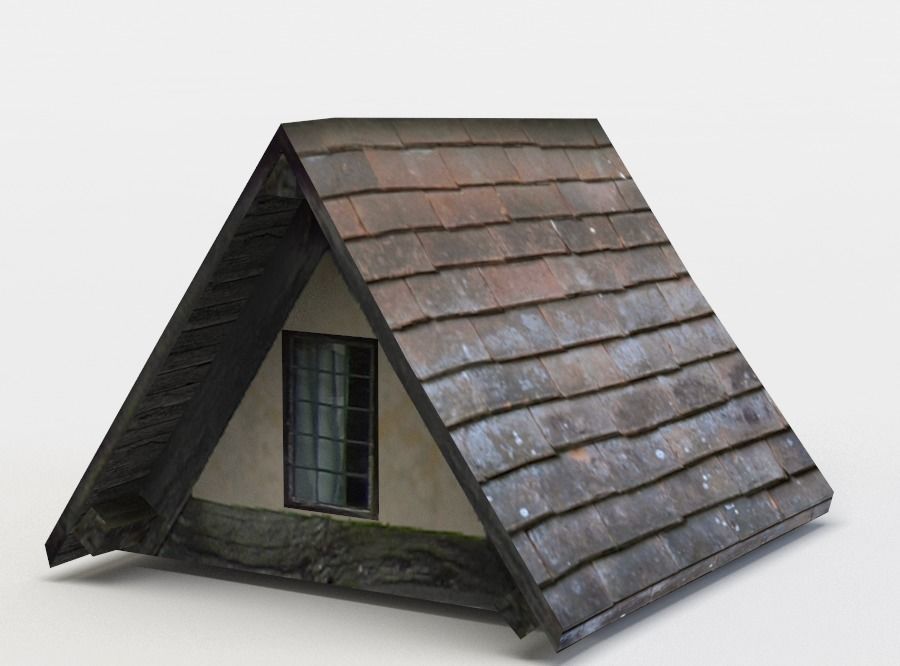 Dormer cottage with roof Low-poly 3D model_1