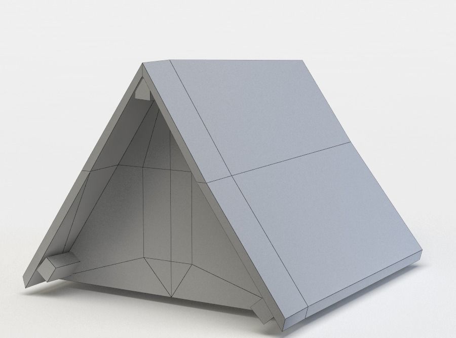 Dormer cottage with roof Low-poly 3D model_4