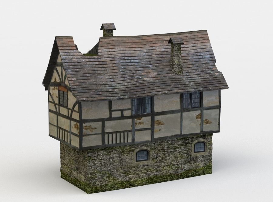 Damaged house Low-poly 3D model_2