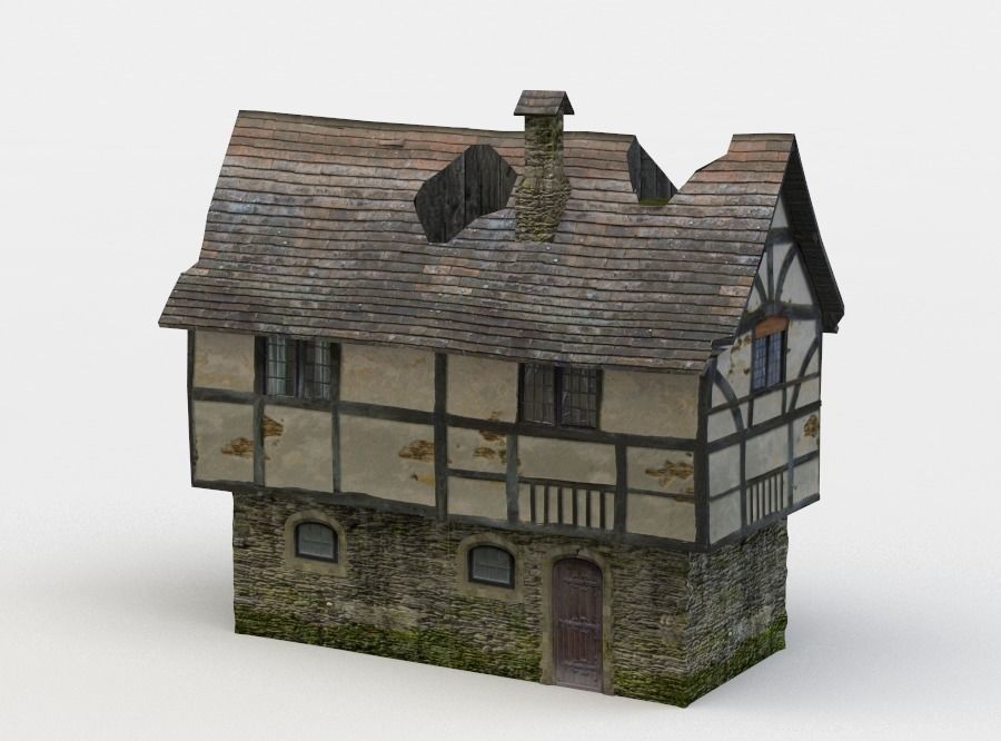 Damaged house Low-poly 3D model_1