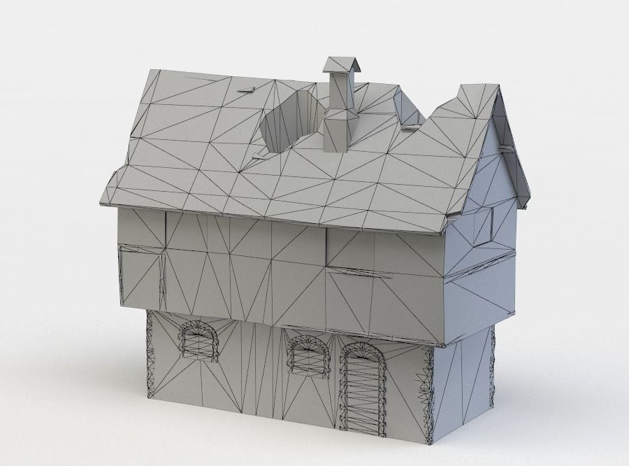 Damaged house Low-poly 3D model_4