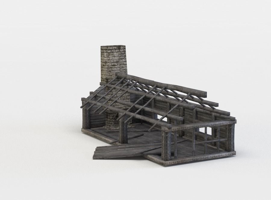 Building ruins Low-poly 3D model_2