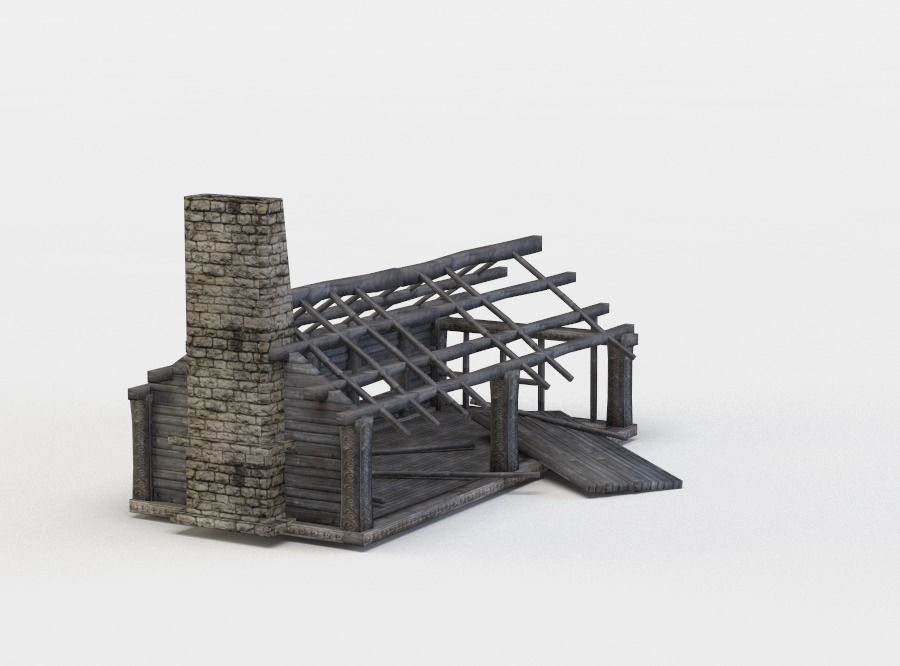 Building ruins Low-poly 3D model_1