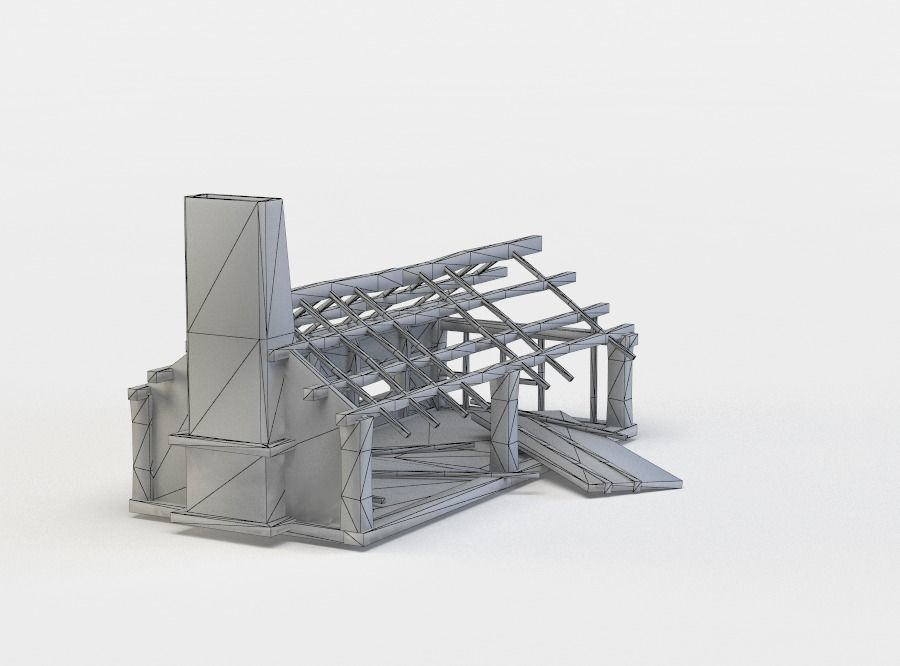 Building ruins Low-poly 3D model_4