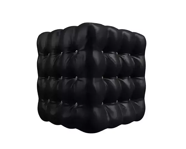 Realistic Black Leather Deep Buttoned Pouffe 3D model