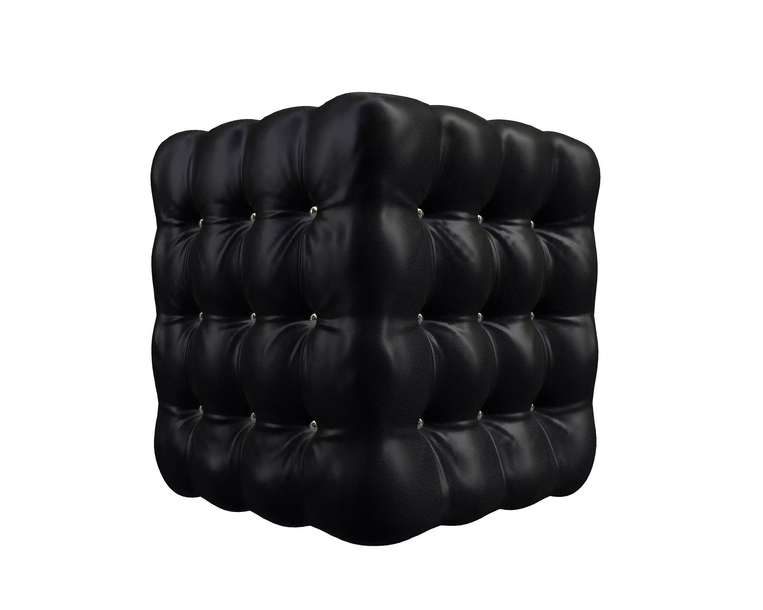 Realistic Black Leather Deep Buttoned Pouffe 3D model