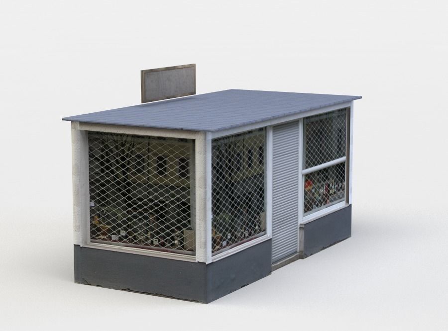 Kiosk store with fence Low-poly 3D model_1