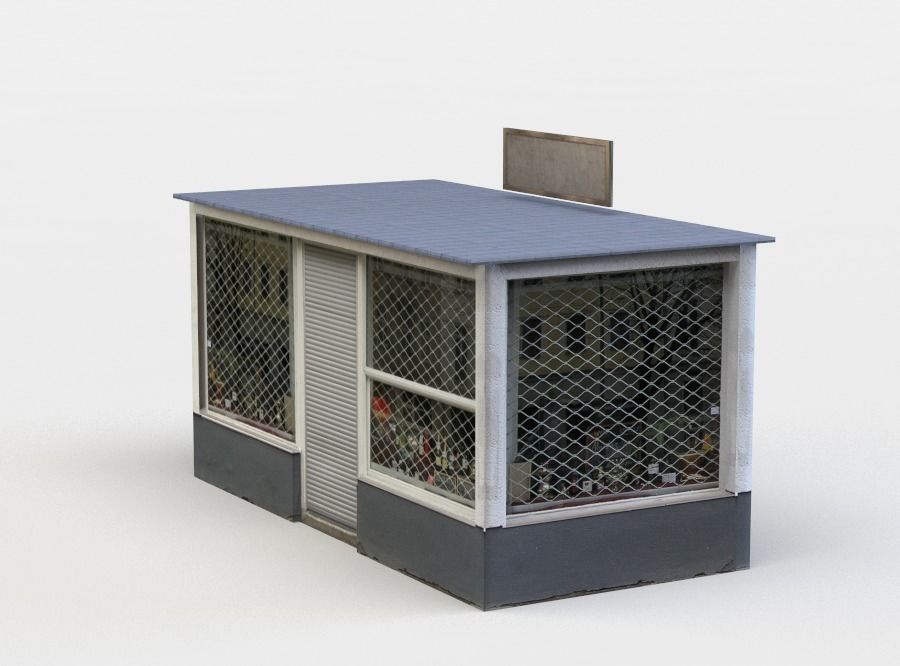 Kiosk store with fence Low-poly 3D model_2