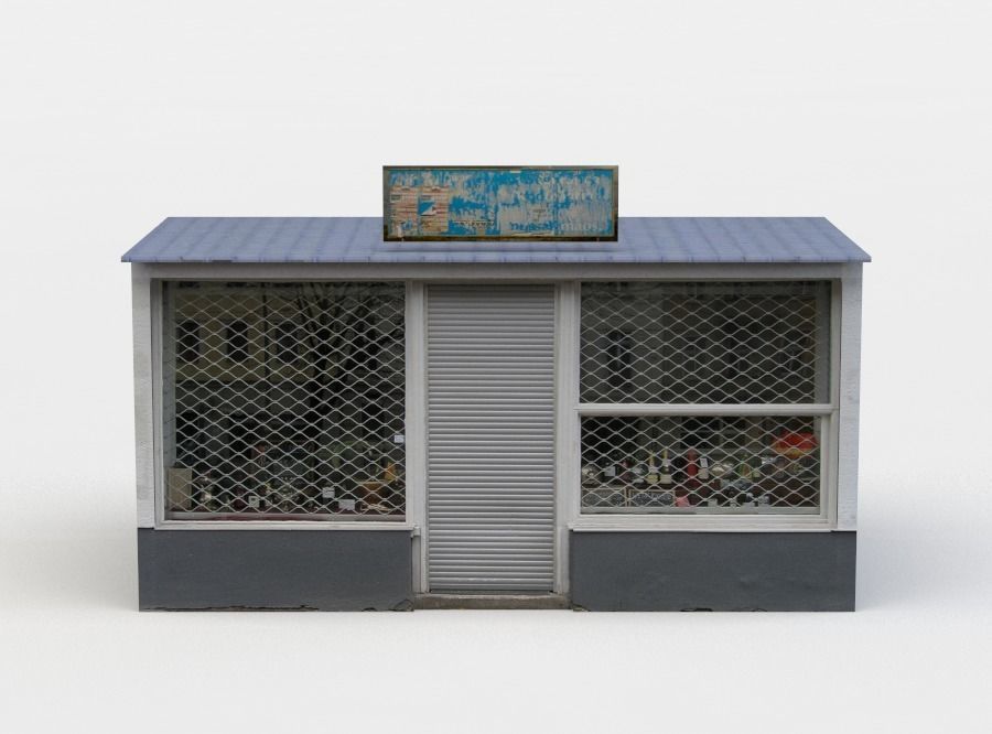 Kiosk store with fence Low-poly 3D model_0