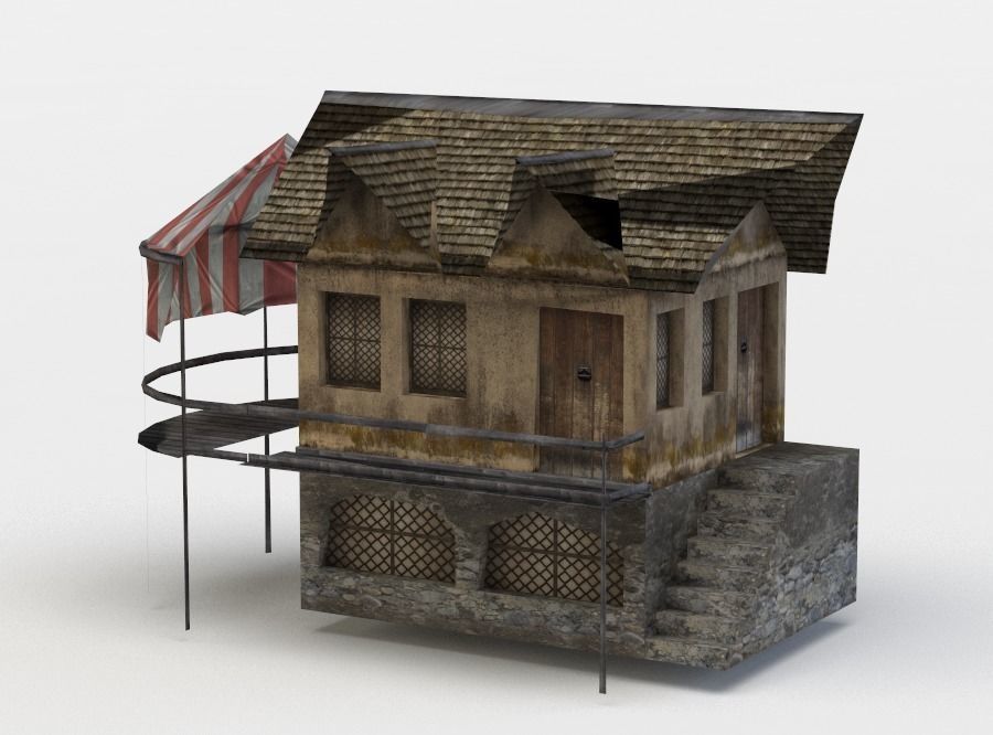 House with tent Low-poly 3D model_1