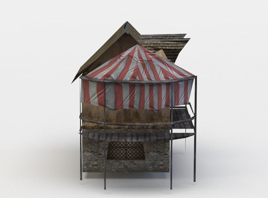House with tent Low-poly 3D model_0