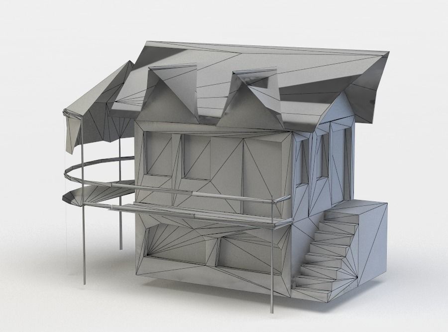 House with tent Low-poly 3D model_4