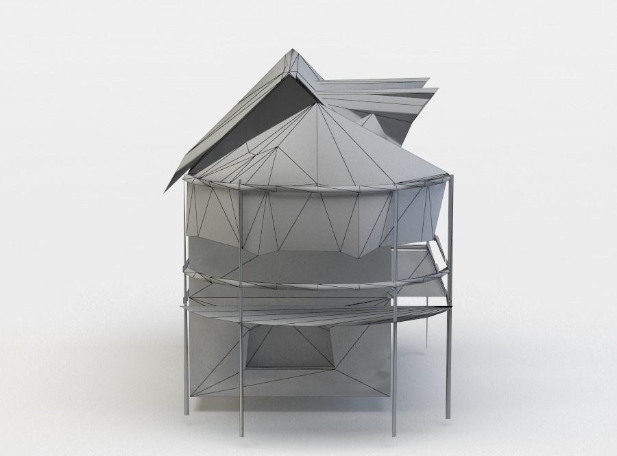 House with tent Low-poly 3D model_3