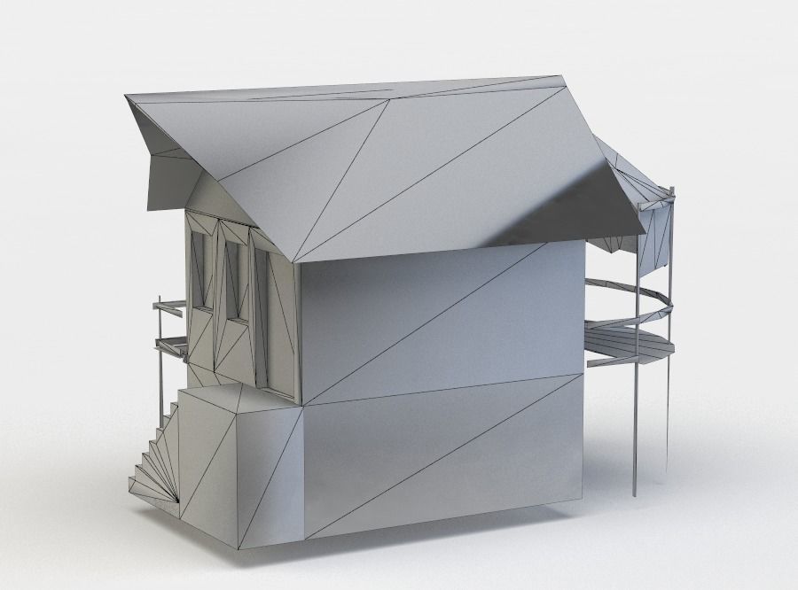 House with tent Low-poly 3D model_5