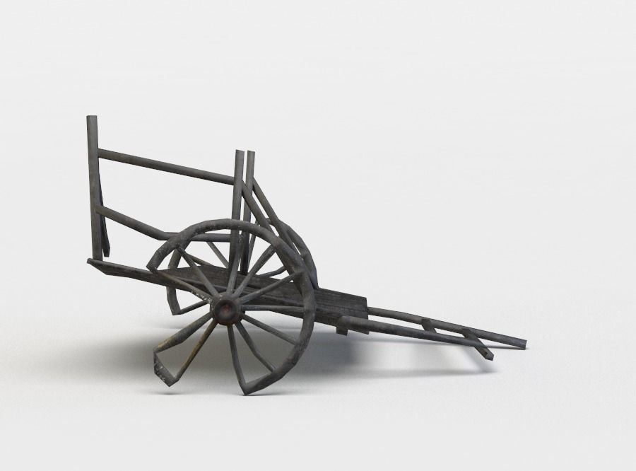 Damaged hay wagon Low-poly 3D model