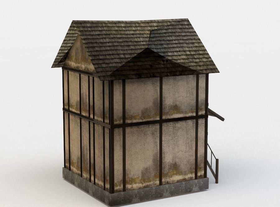 House old with balcony Low-poly 3D model_2