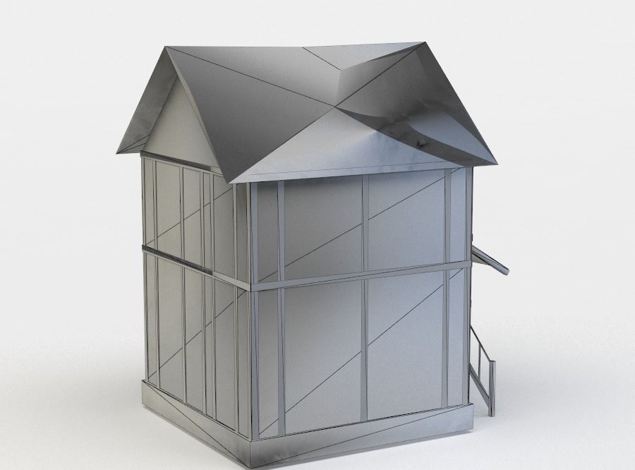 House old with balcony Low-poly 3D model_5