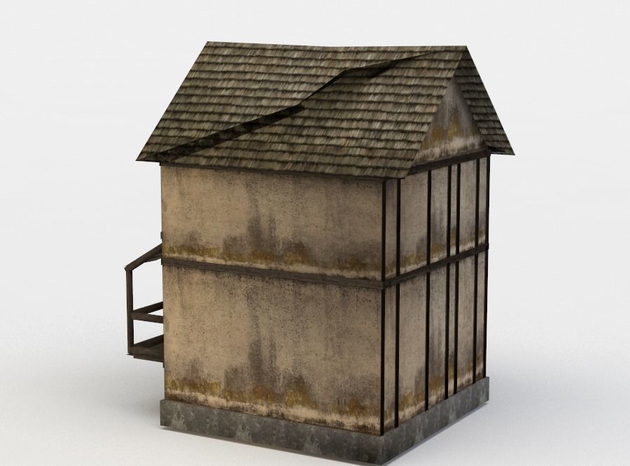 House old with balcony Low-poly 3D model_1