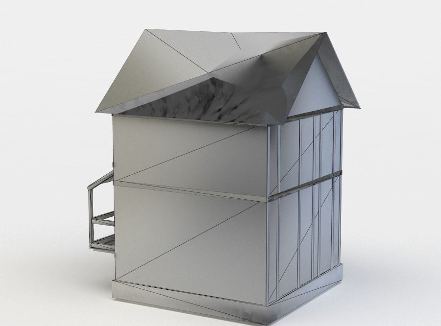 House old with balcony Low-poly 3D model_4