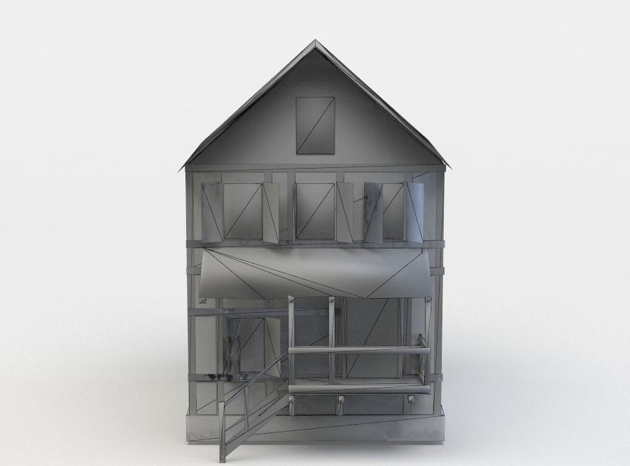 House old with balcony Low-poly 3D model_3