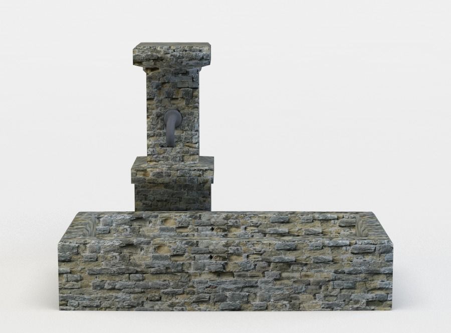 Well stone wall with water fountain Low-poly 3D model