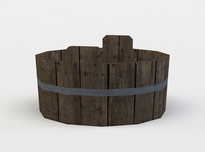 Tub wooden barrel Low-poly 3D model