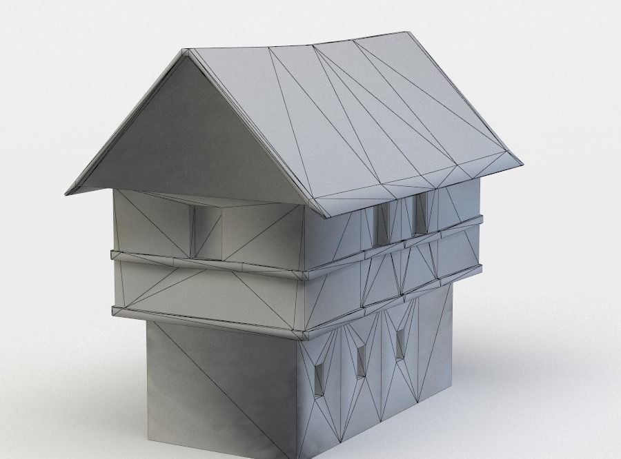 House wooden Low-poly 3D model_4