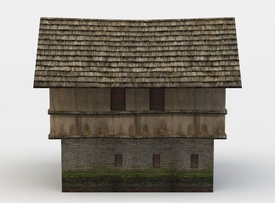 House wooden Low-poly 3D model_0