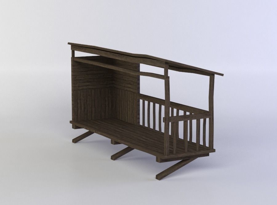 Balcony wooden structure with roof Low-poly 3D model_2