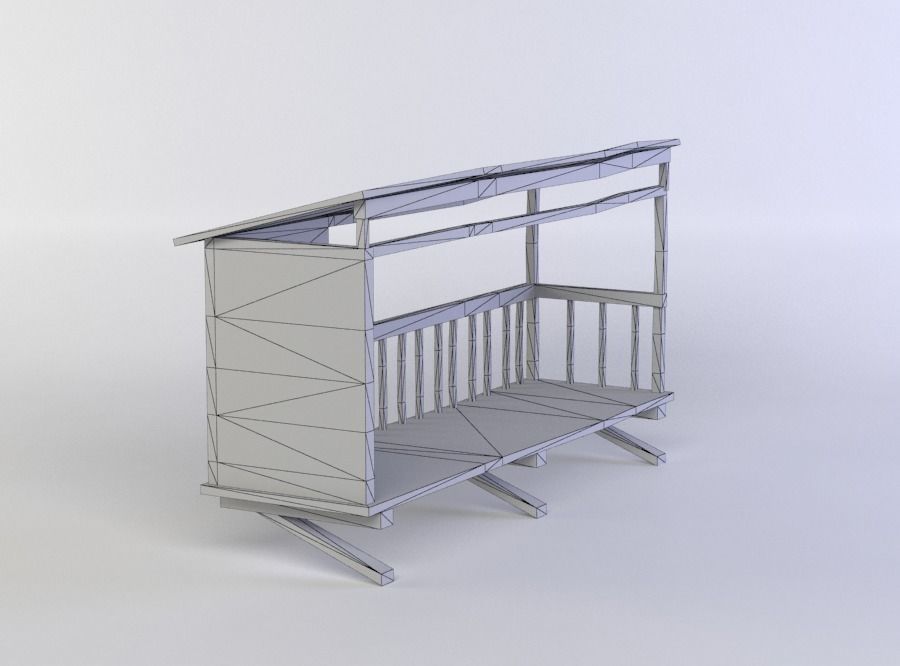 Balcony wooden structure with roof Low-poly 3D model_10