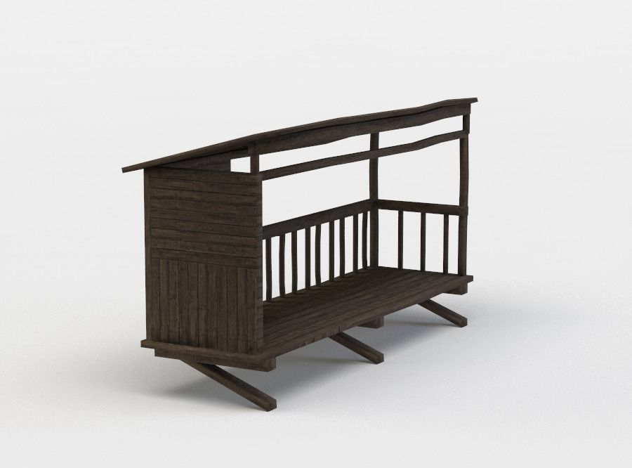 Balcony wooden structure with roof Low-poly 3D model_19
