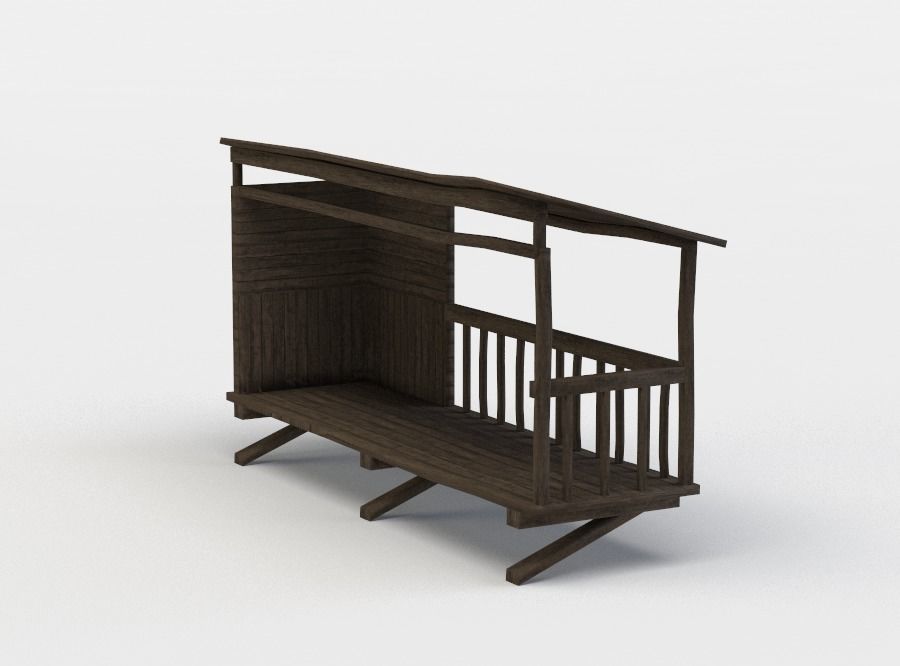 Balcony wooden structure with roof Low-poly 3D model_20