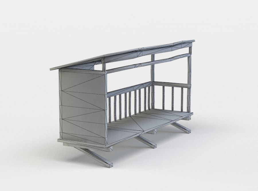Balcony wooden structure with roof Low-poly 3D model_22
