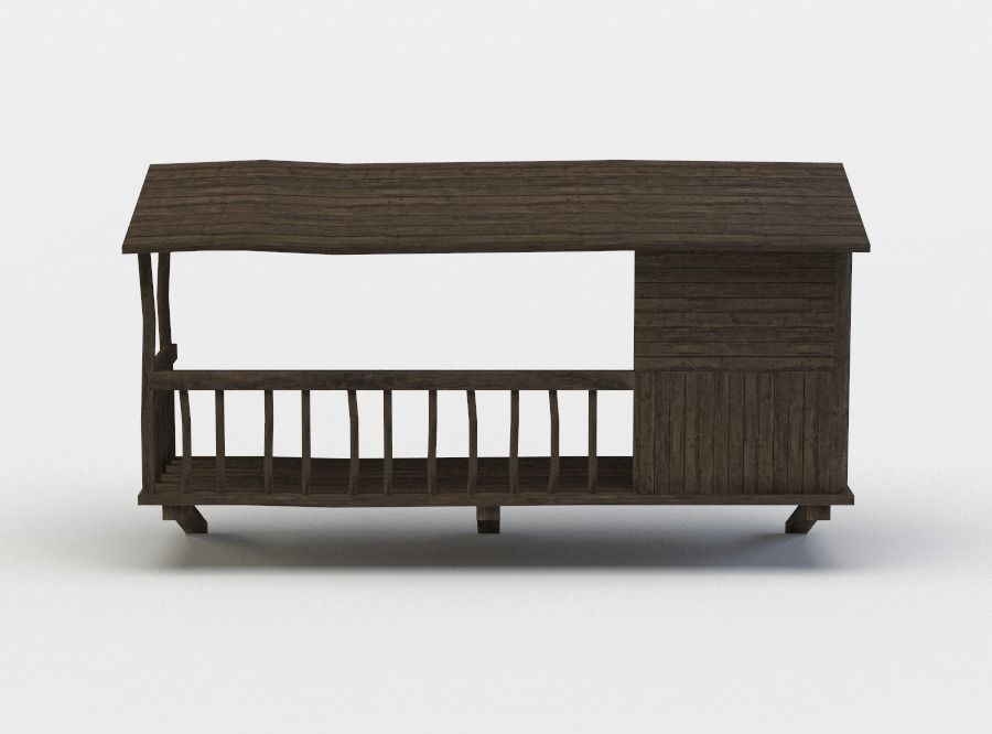 Balcony wooden structure with roof Low-poly 3D model_18