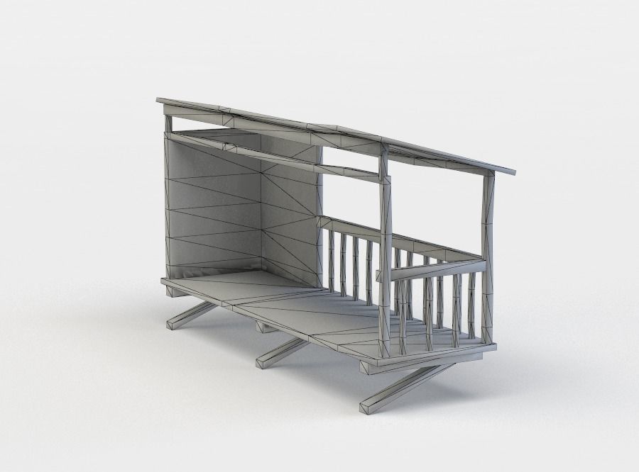 Balcony wooden structure with roof Low-poly 3D model_23