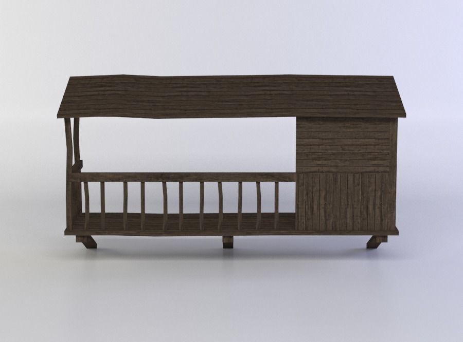 Balcony wooden structure with roof Low-poly 3D model_0