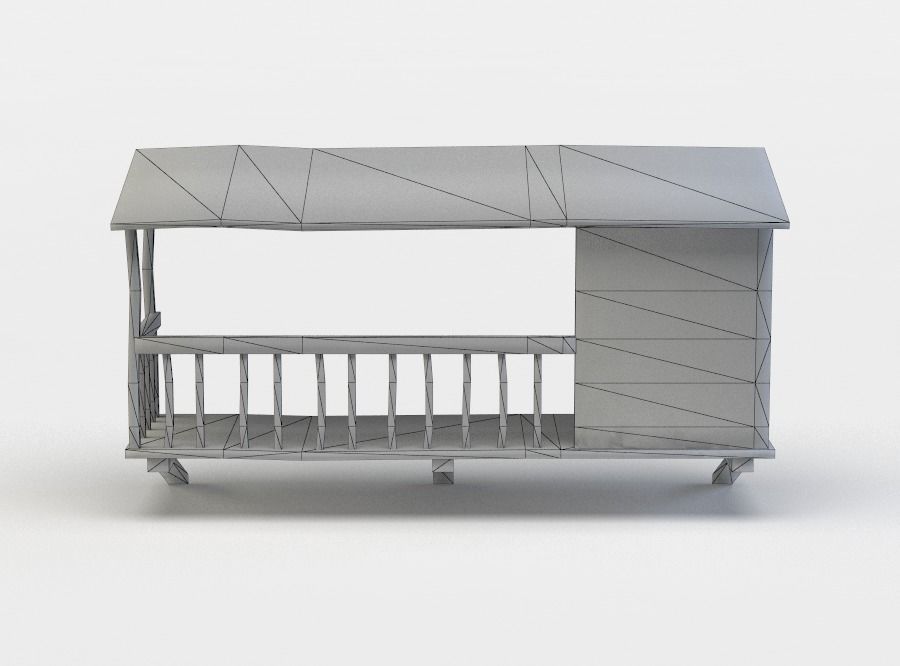 Balcony wooden structure with roof Low-poly 3D model_21
