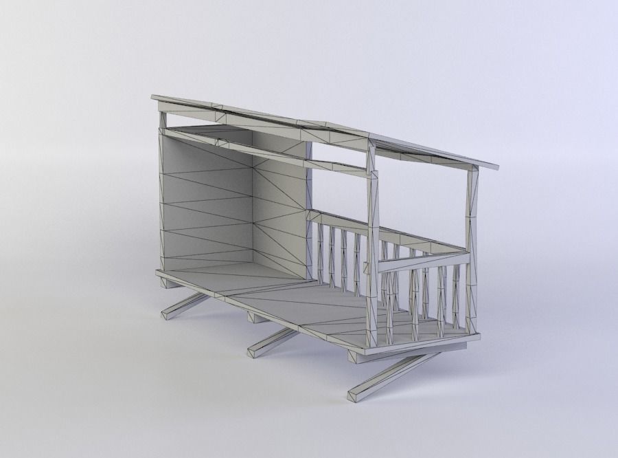 Balcony wooden structure with roof Low-poly 3D model_11