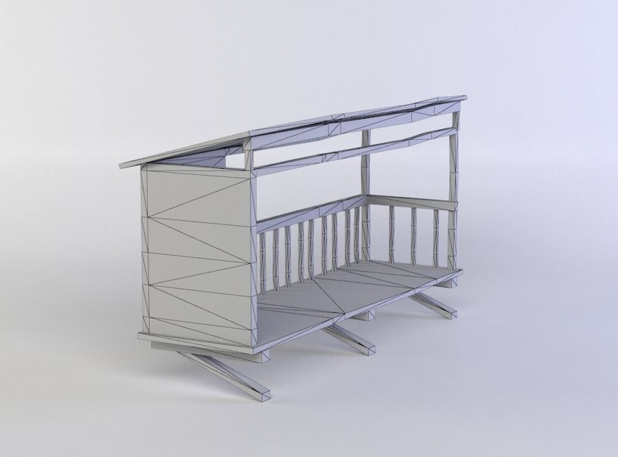 Balcony wooden structure with roof Low-poly 3D model_16