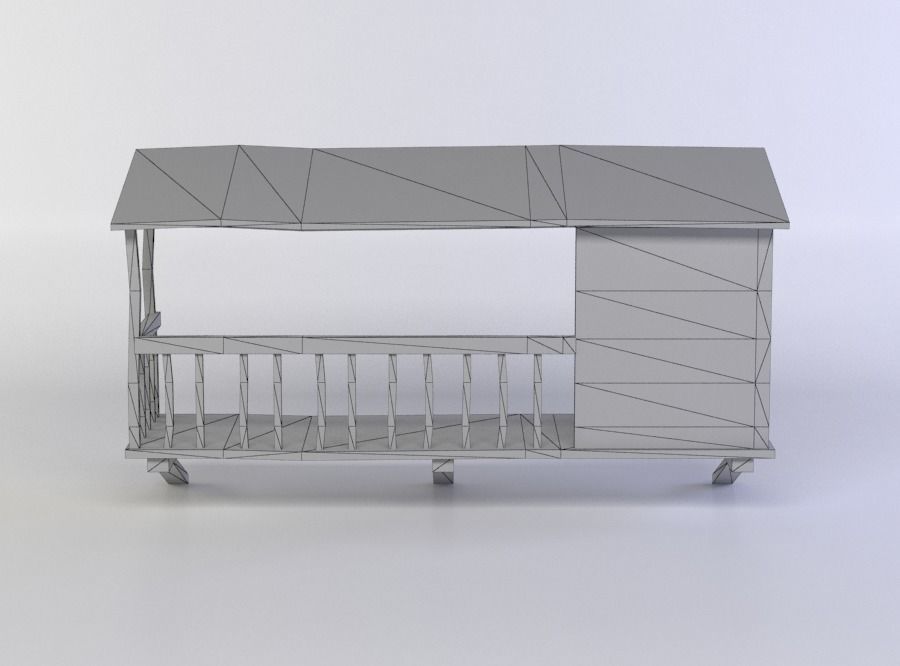 Balcony wooden structure with roof Low-poly 3D model_3