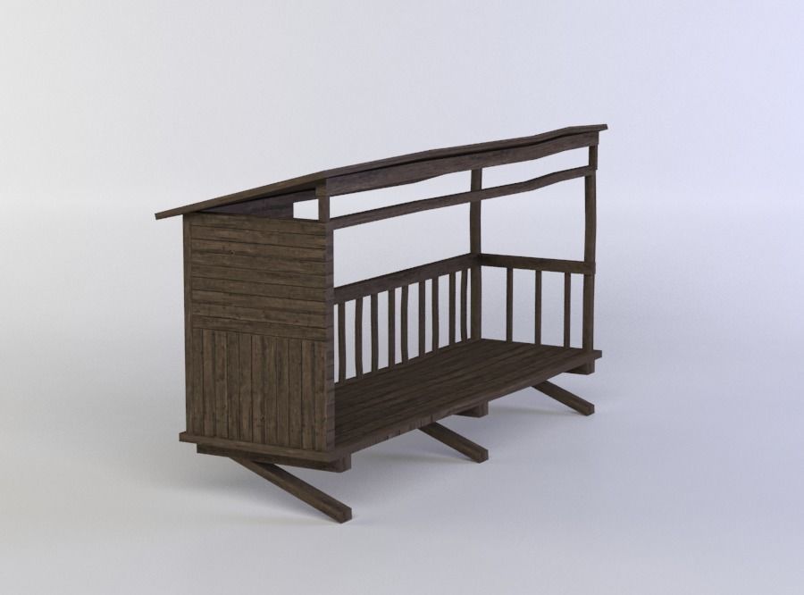 Balcony wooden structure with roof Low-poly 3D model_1