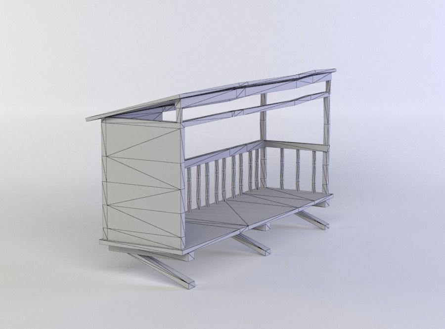 Balcony wooden structure with roof Low-poly 3D model_4