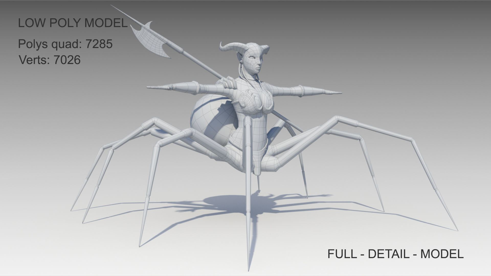 Drider woman on spider Low-poly 3D model_9