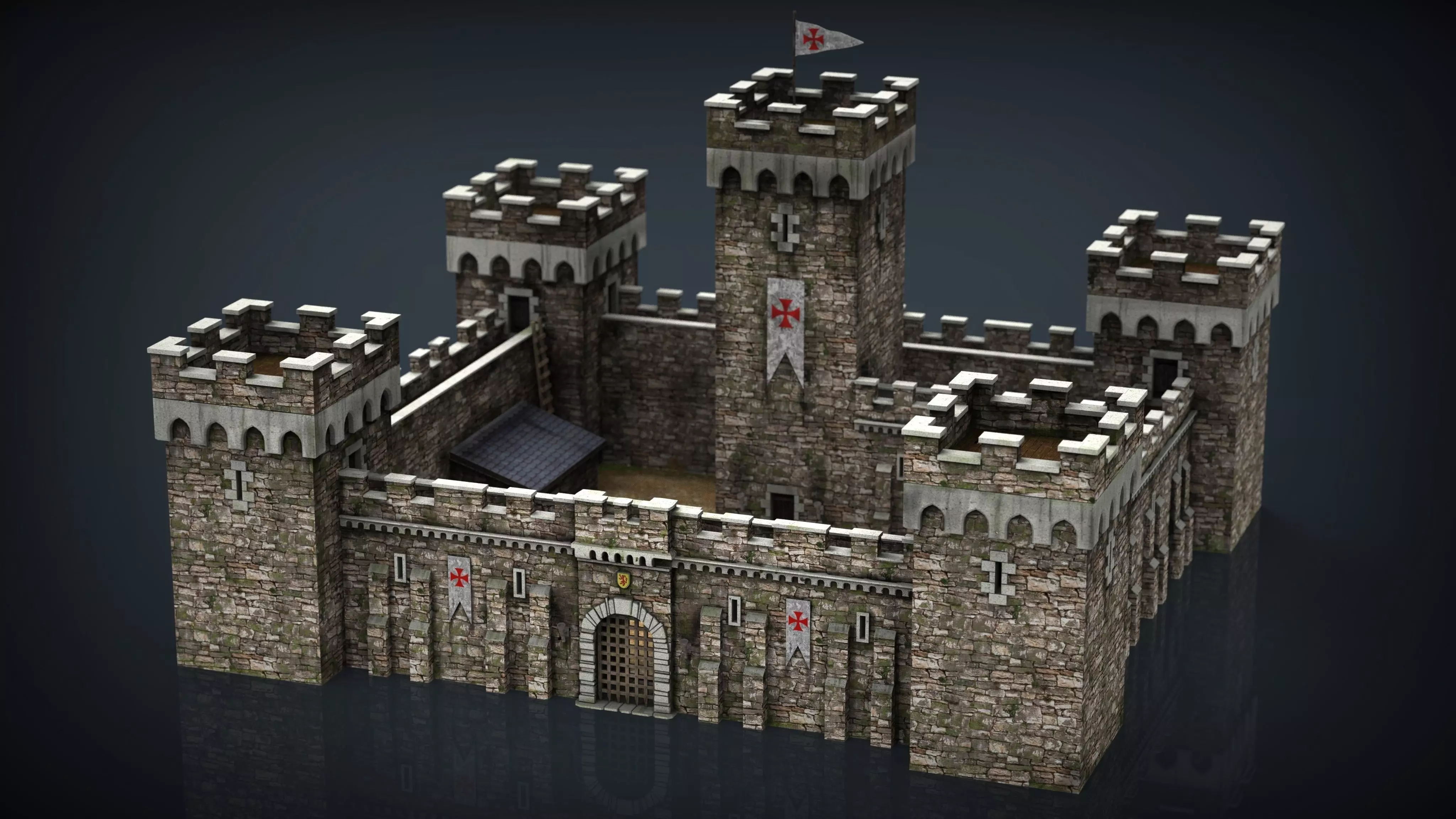 Medieval Fortress Low-poly 3D model_0