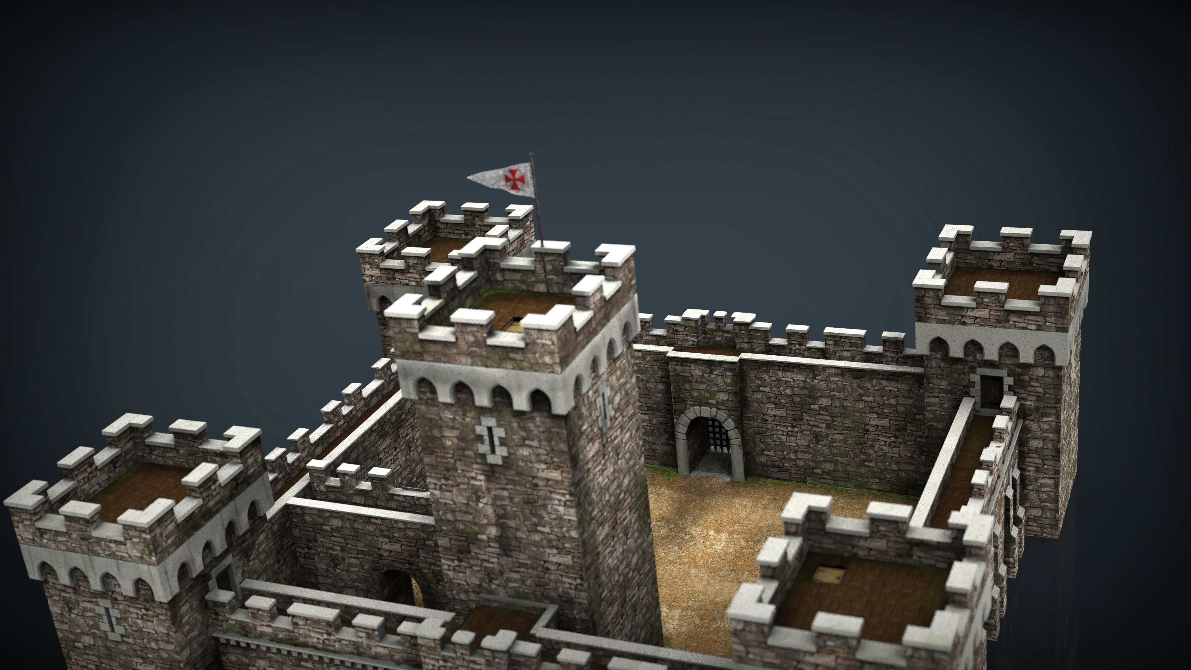 Medieval Fortress Low-poly 3D model_19