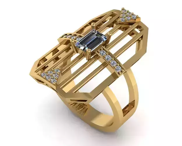 Baguette Diamond and Saphire Ring