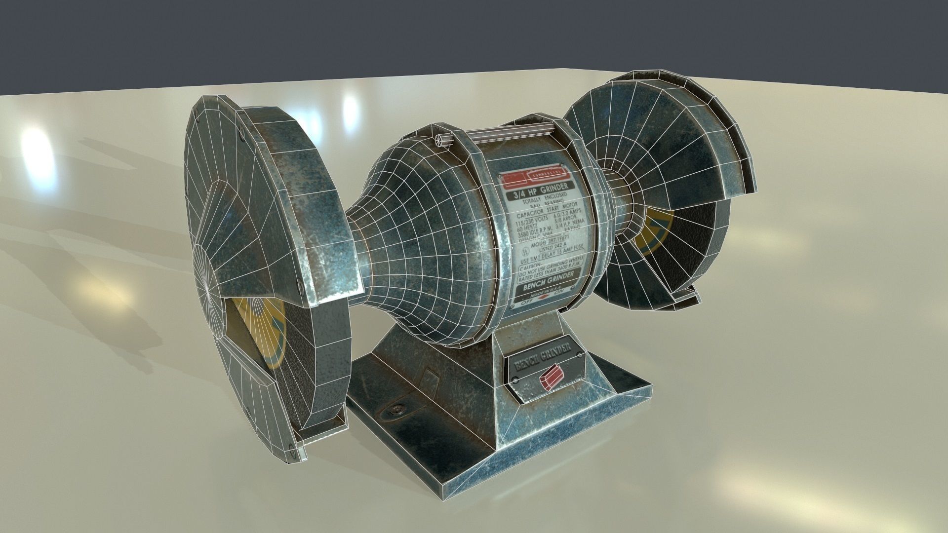 Rigged Benchgrinder Low-poly 3D model_3